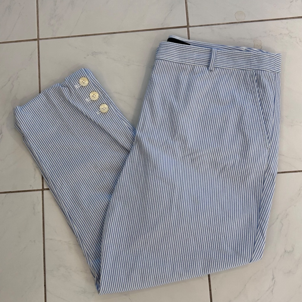 Talbots size 14 ladies pants blue white micro striped SO CUTE!
